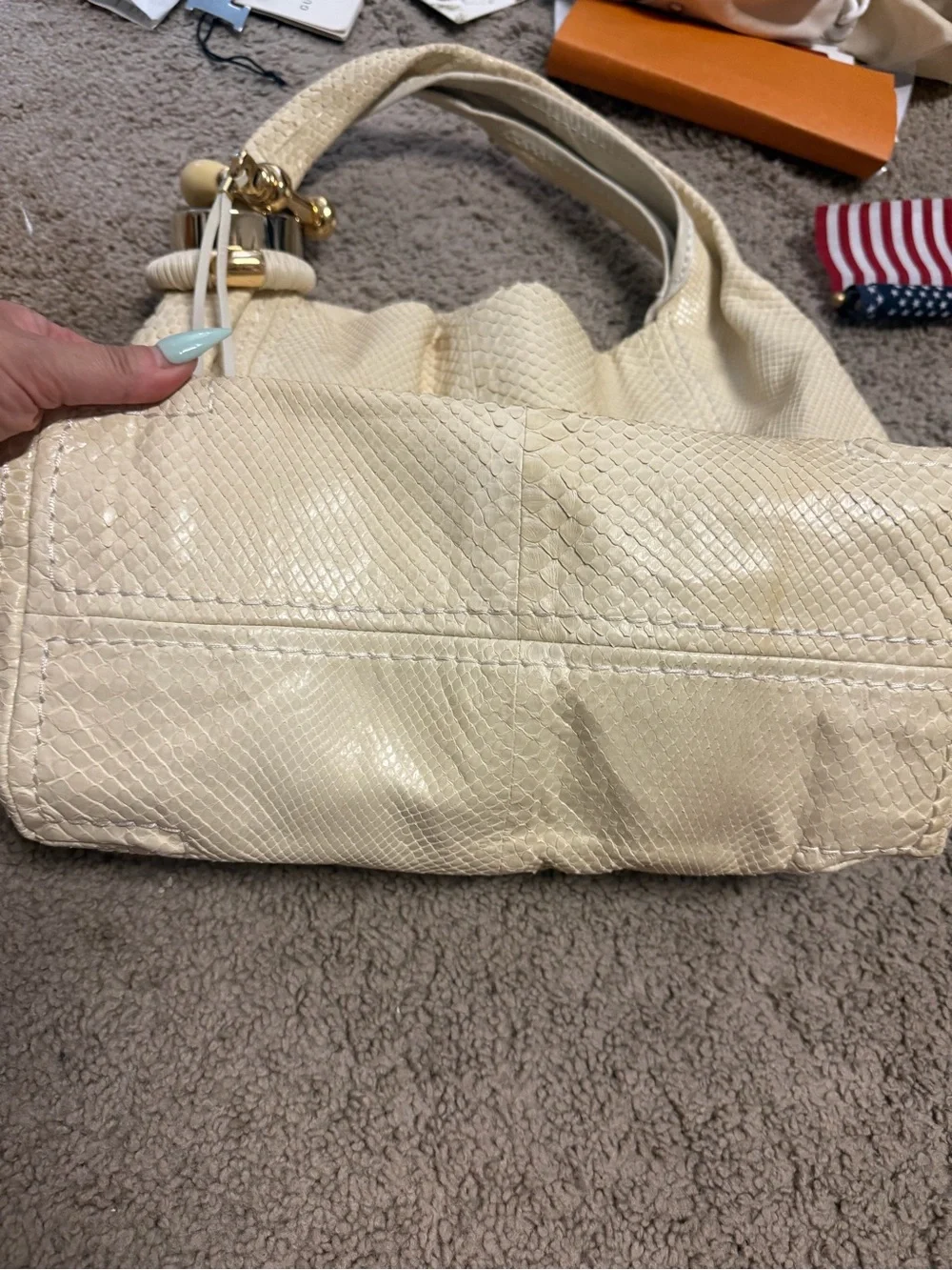 Jimmy Choo Sobo  Cream Textured Hobo with Ring Hardware